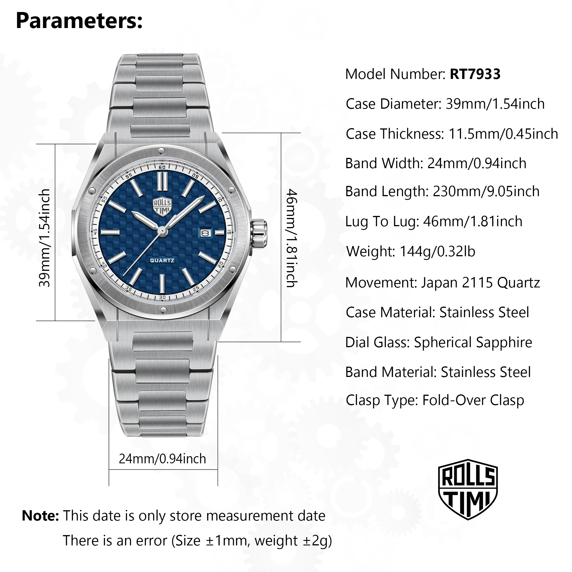 2025 RollsTimi reloj para hombre, reloj de cuarzo de alta moda para hombre, espejo de zafiro luminoso, reloj deportivo resistente al agua para hombre de acero inoxidable