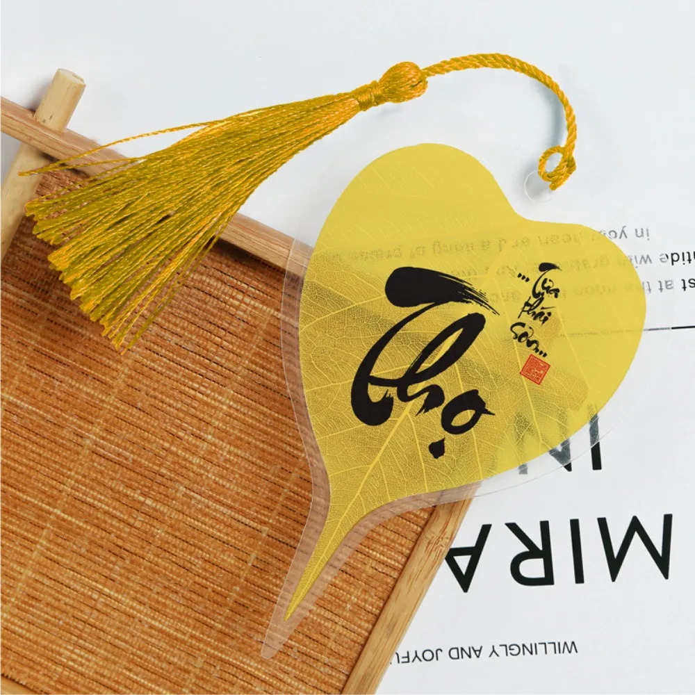 

5Pcs Multiple Styles DIY Bodhi Leaf Vein Bookmark Handmade With Words Southeast Asian Bookmark Bookmark Pendant Home