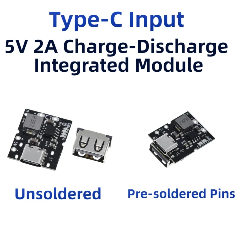 Type‑C 5V 2A Lithium Battery Charging Discharge Integrated Module 4.2V 4.35V Charger Boost Power Supply Board