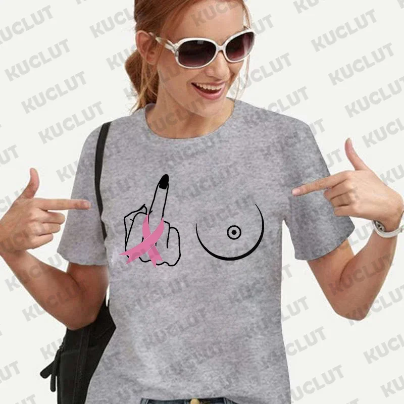 Koszula z rakiem piersi na środku palca dla kobiet Odzież Koszula wojownika T-shirty motywacyjne Koszulka z krótkim rękawem Odzież damska