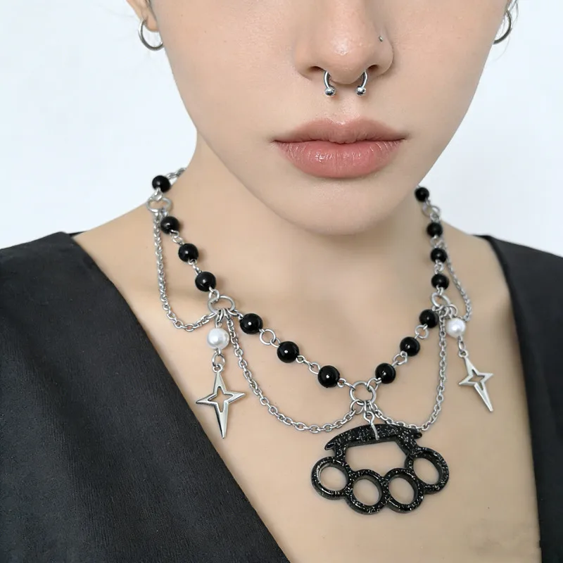 Street Trend Necklaces Personalized Cyberpunk Boxing Gloves, Star Cross Necklace, Handmade Decoration