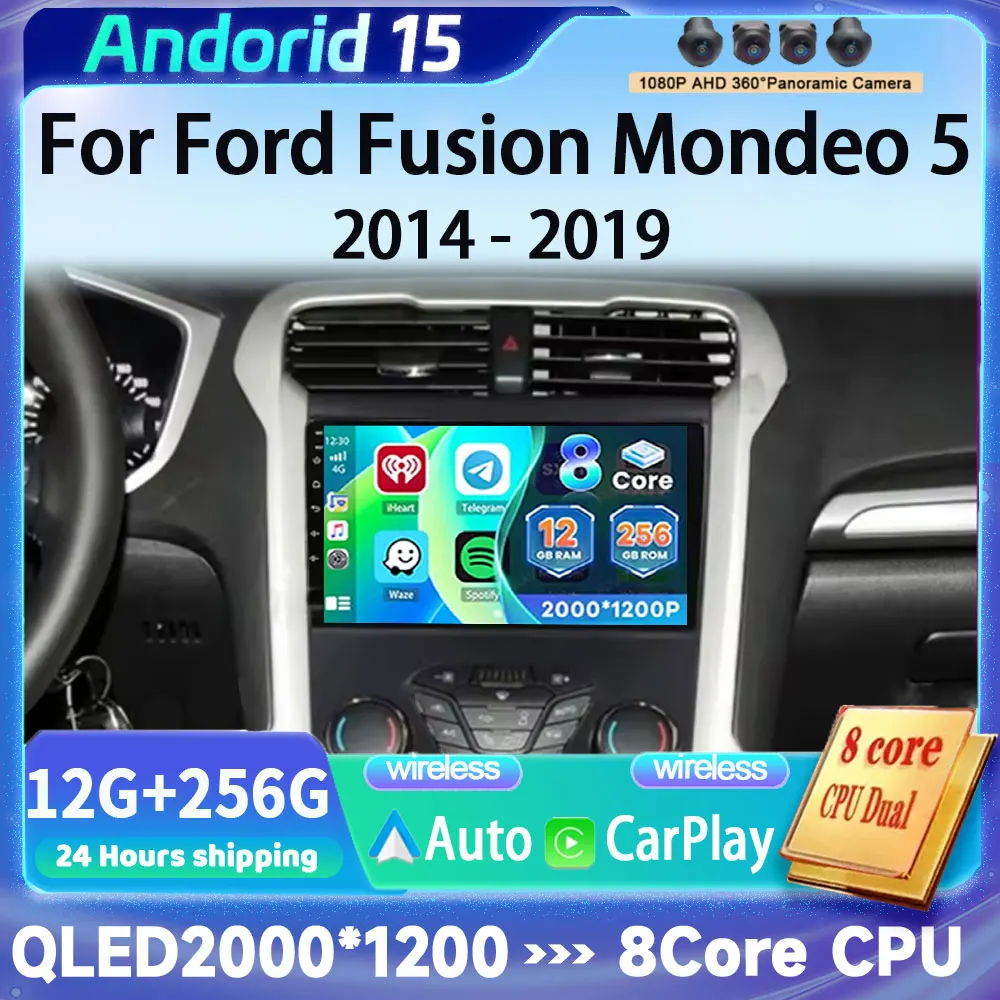

Android 15 Carplay Auto для Ford Mondeo 5 2014-2019 Автомобильный радиоприемник Мультимедийный видеоплеер Навигация GPS Без 2Din 2 Din DVD DSP 4G