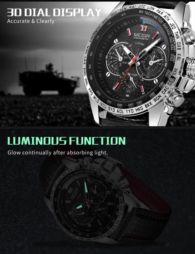 MEGIR Fashion Watch for Men Multifunction Sports Wristwatch Waterproof Quartz Watches Clock Relogio Masculino 1010