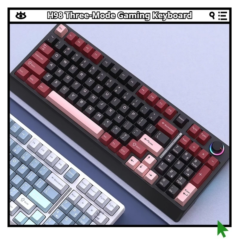 

H98 Беспроводная механическая клавиатура, трехрежимное соединение, эргономичная противоскользящая силиконовая накладка, складная подставка для ног, полный ключ, без удара, 98 клавиш
