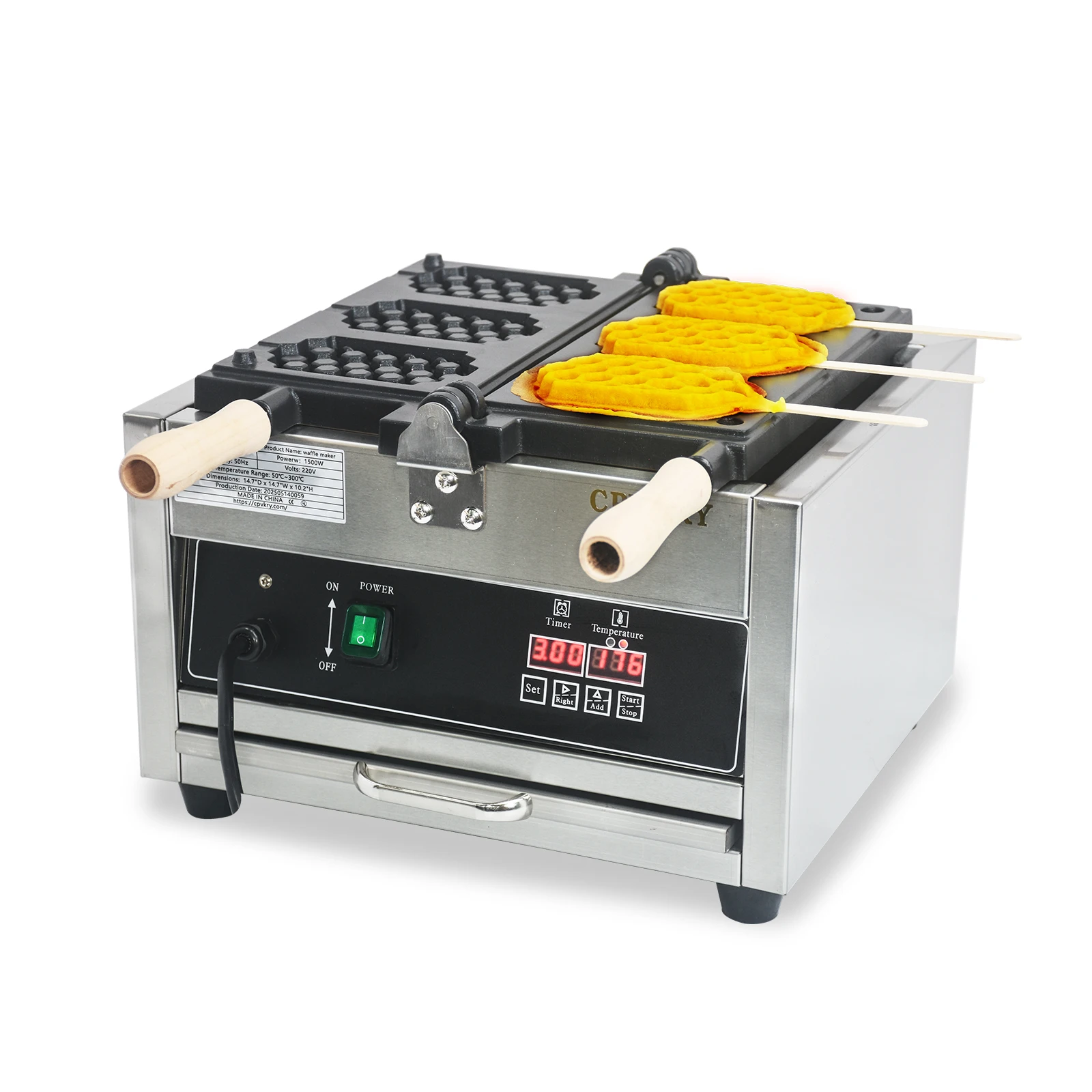 

Commercial Electric Stainless Steel Waffle Machine Nonstick Honeycomb Waffle Pop Temperature Time Control for Snack