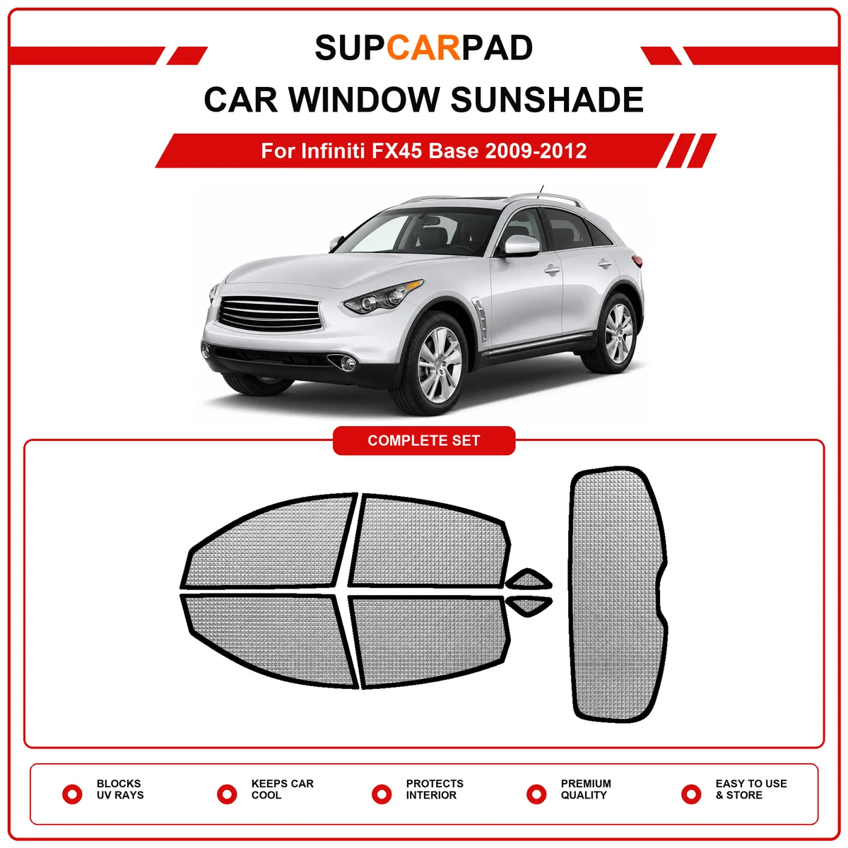 For Infiniti FX45 Base 2009-2012 Pre‑Cut Auto Window Sunshade Anti‑UV Car Sun Visor Protector