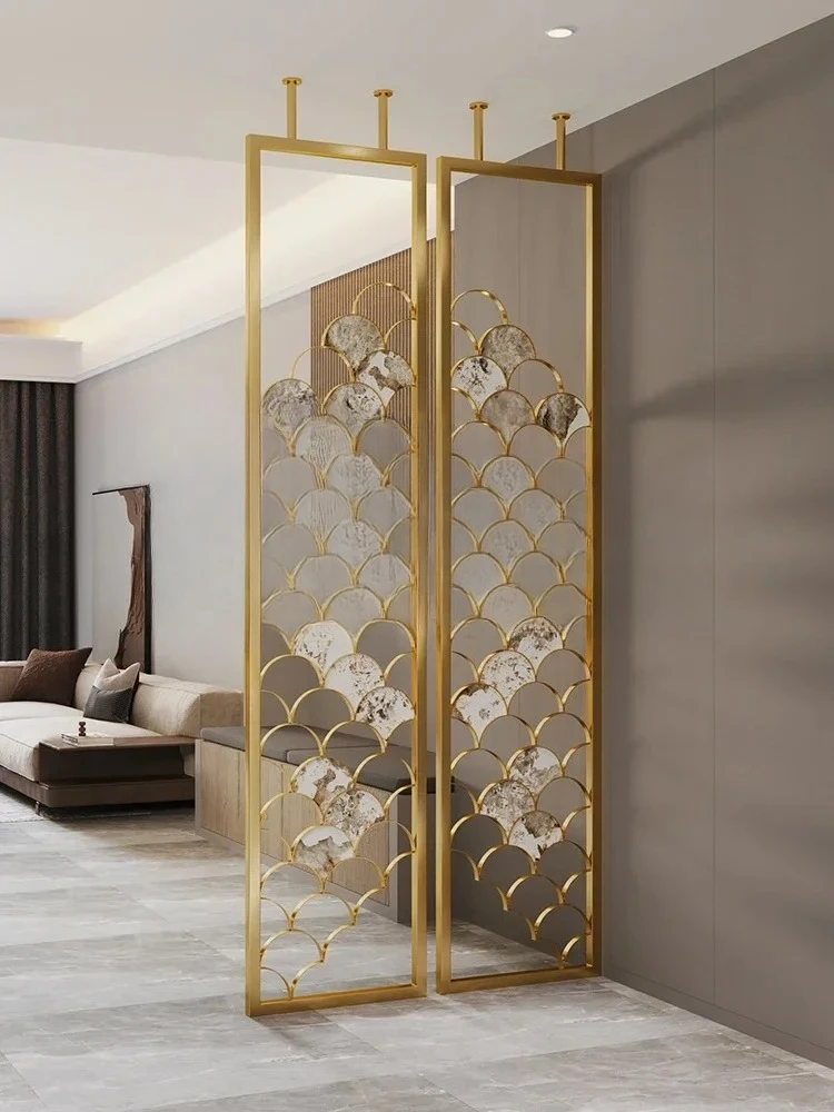 A  lLight Luxury Art Metal Screen New Chinese  High-End Creative Living Room Block Partition Entrance Customization