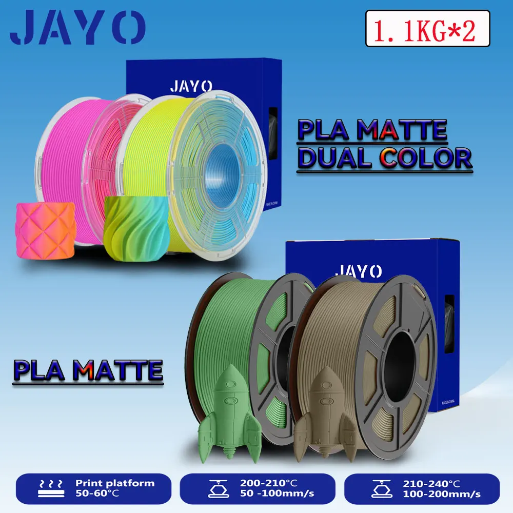 JAYO 2 Rollen 3D PLA Matte/Dual Color Matte PLA Printer Filament 1.75mm Netjes Wond & Matte Afwerking Print met 99% FDM 3D Printer - afbeelding 2