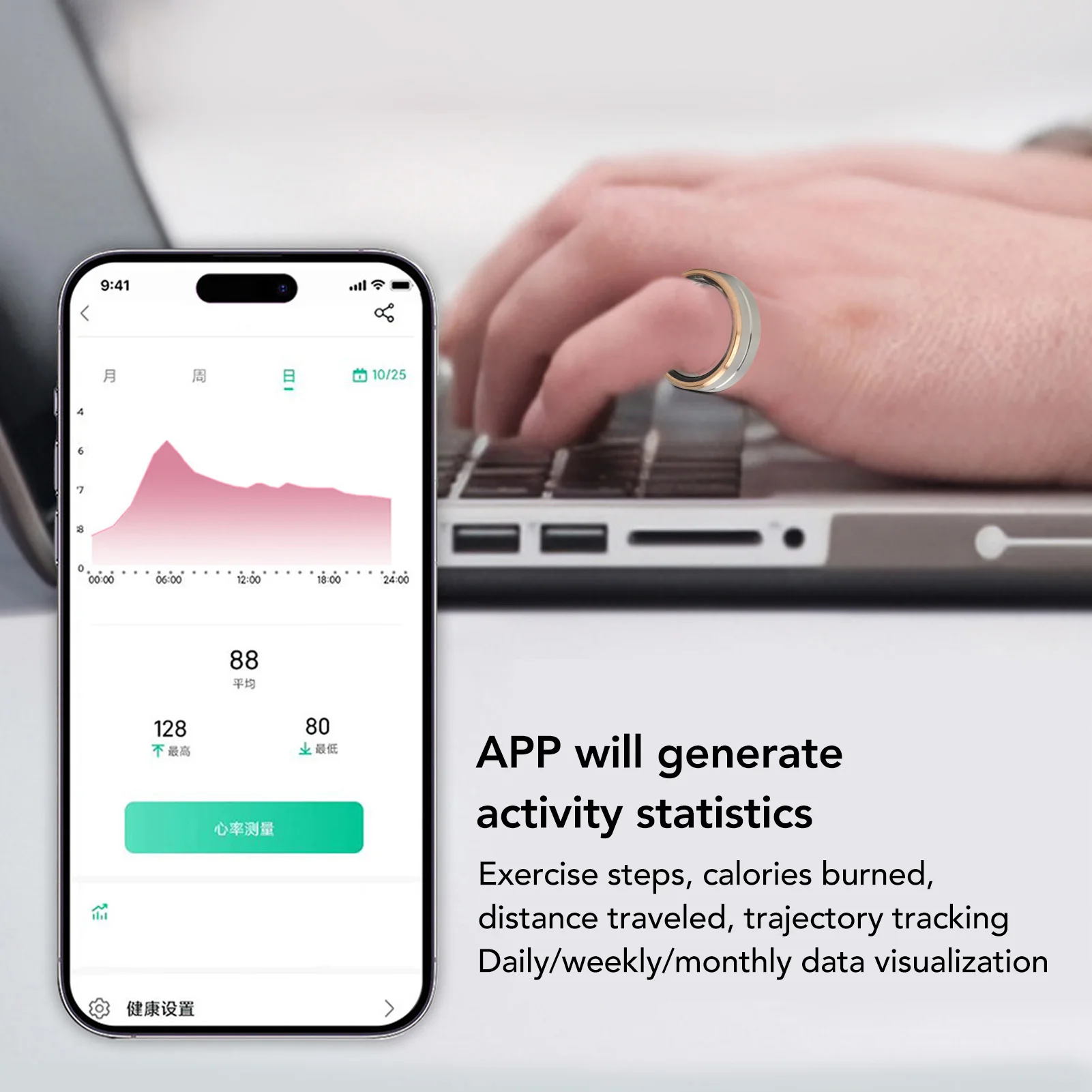 Smart Health Ring IP68 Waterdichte Smart Ring Fitness Keramiek en roestvrij staal met APP voor mannen voor slaapmonitoring