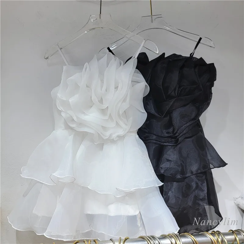 

Sweet Tridimensional Large Flower Decorative Slim Fit Organza Camisole Top Women's 2024 Summer New Vacation Strapless Top