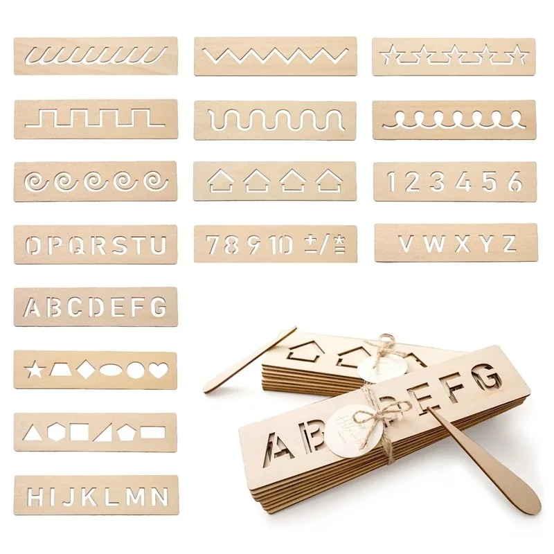 Wooden Educational Toys Montessori Pen Control Boards Learn Word Spelling Letter Number Groove Cognition Writing Board For Kids