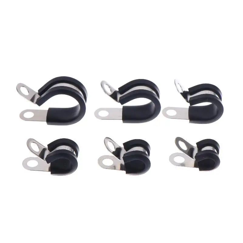 R Clips Hose Pipe Clamp 12Pcs Rubber Lined 1/4 5/16 3/8 1/2 5/8 3/4 Versatile Pipe Holder for Boat House Car Cable System