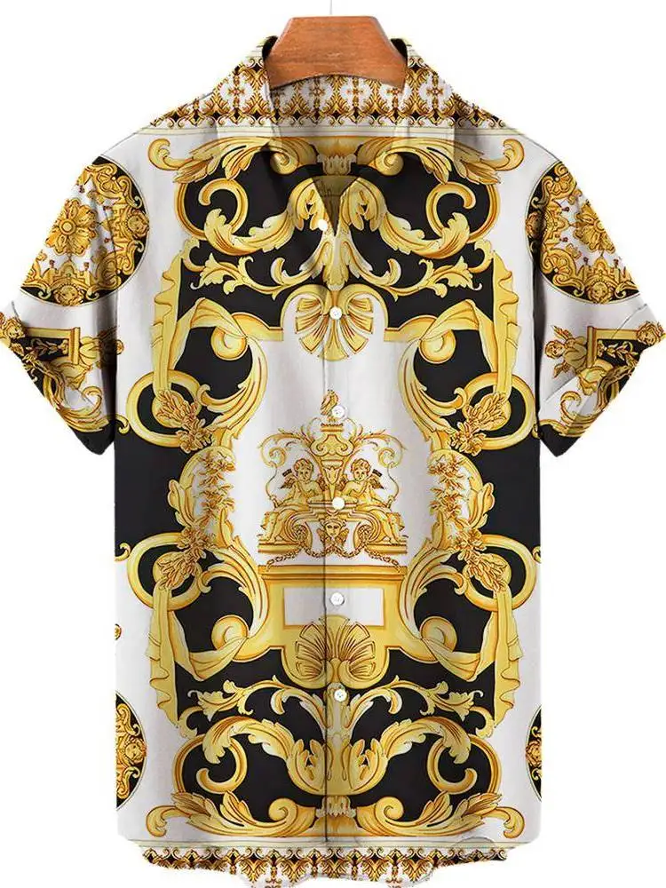 

Men's Printed Half Sleeve Shirt Lapel Design Casual Fashion Short Sleeve PU Leather Fabric Iron-Free Shirt for Daily Wear