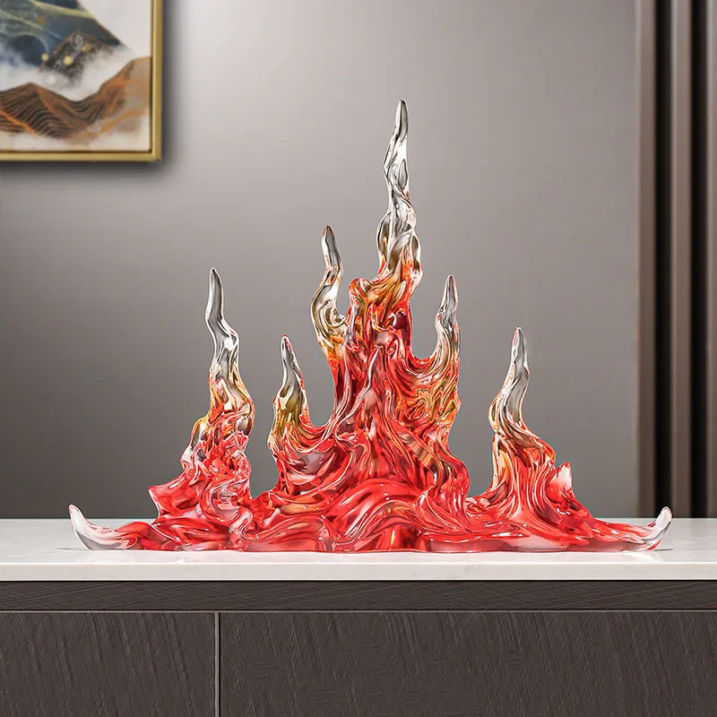عمل فني من الراتنج الشفاف، زخرفة نحت اللهب، مشغولات يدوية فاخرة، ديكور سطح المكتب المكتبي، ديكور غرفة الشمال، هدايا فنية حديثة #6