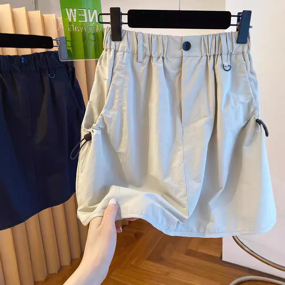 A-line workwear short skirt for women 2024 new high waist slimming retro anti glare half body skirt pants with hip  summer