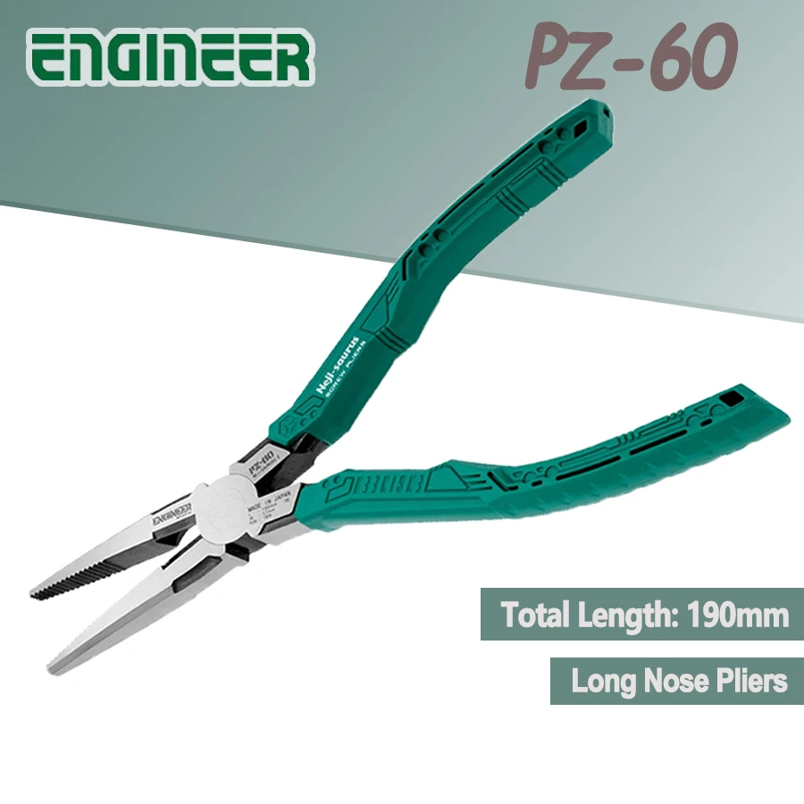 ENGINEER PZ-60 Screw Removal Pliers with Wire Cutter 193mm Long Nose Pliers with Screw Extracting Serrated Jaws