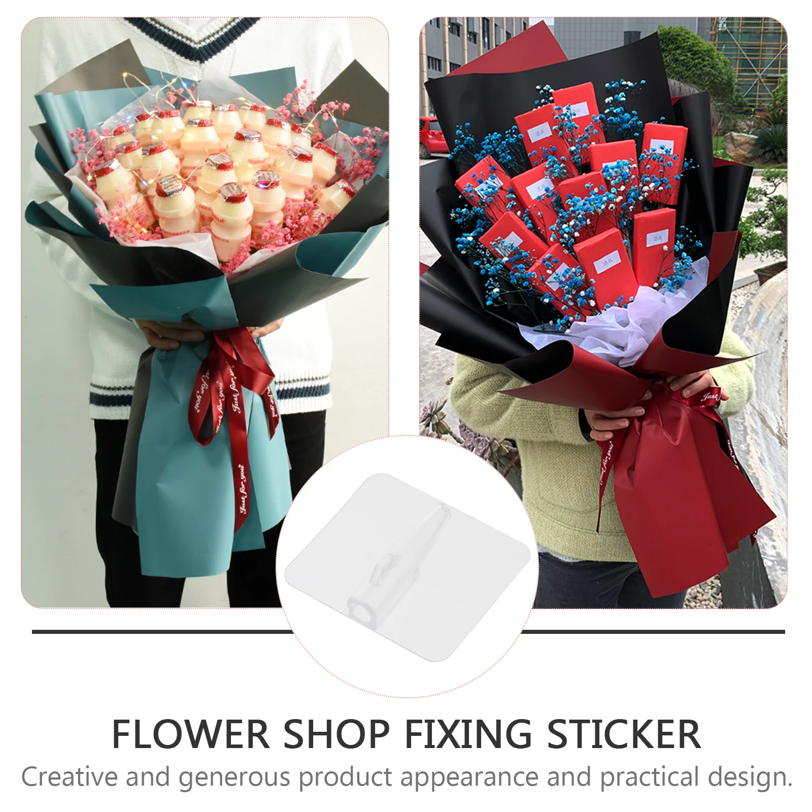 50 Pcs Durable Bouquet Stickers Plastic Fixative Flower Shop Creative Design Lightweight Compact Snack Sticker Packaging Diy