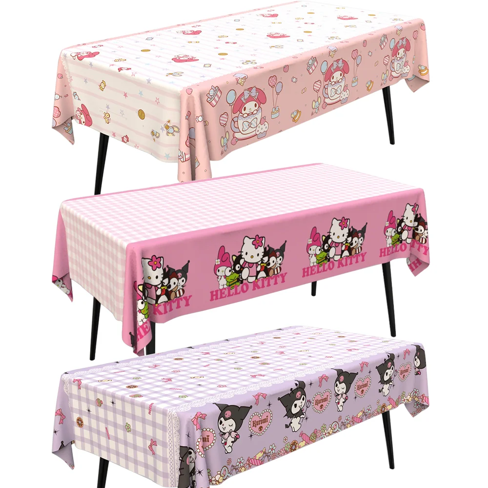 

Hello Kitty Tablecloth Decorations Cartoon Kuromied Disposable Table Covers Set for Kids Birthday Baby Shower Party Gifts