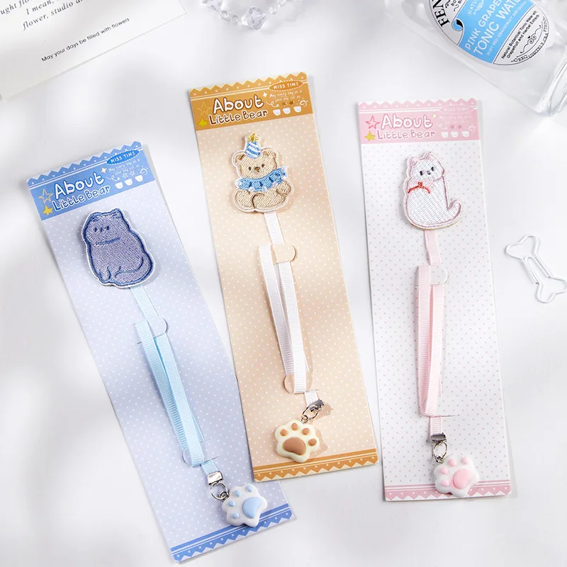 Kawaii Cartoon Embroidery Fabric Bookmark Cute Animal Stitched Book Clip Creative Reading Marker Stationery Gift for Book Lovers