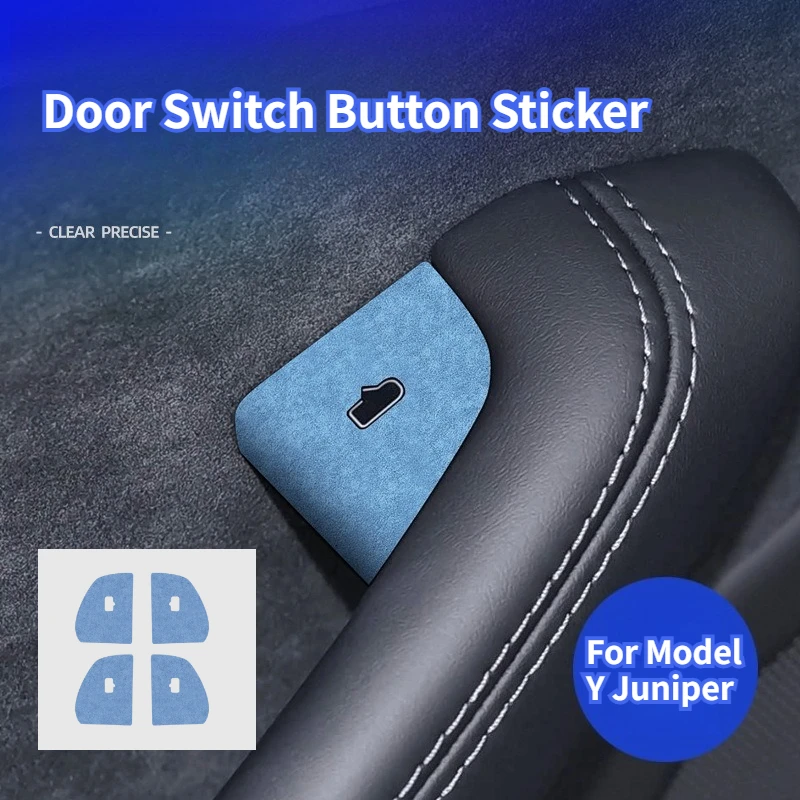 4PCS Car Door Switch Button For Tesla Model Y Juniper 2026 Suede Ultra-thin Anti Scratch Trim Sticker Car Interior Accessories