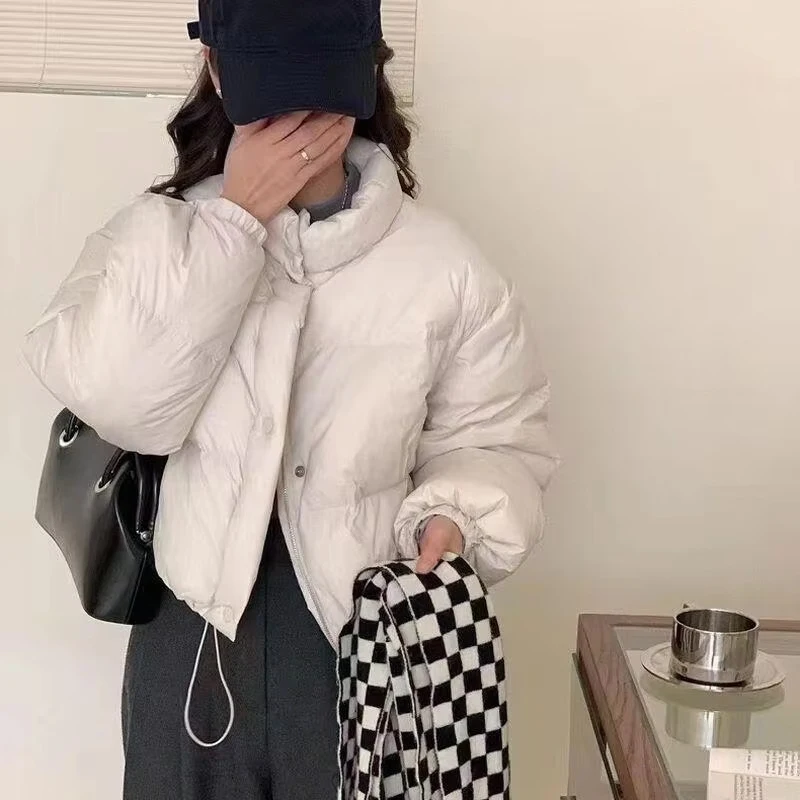 

Girl's Bread Cotton-Padded Jacket Thicken Korean Style Autumn Winter Women's Student Loose Short Stand Collar Coat Puffer Jacket