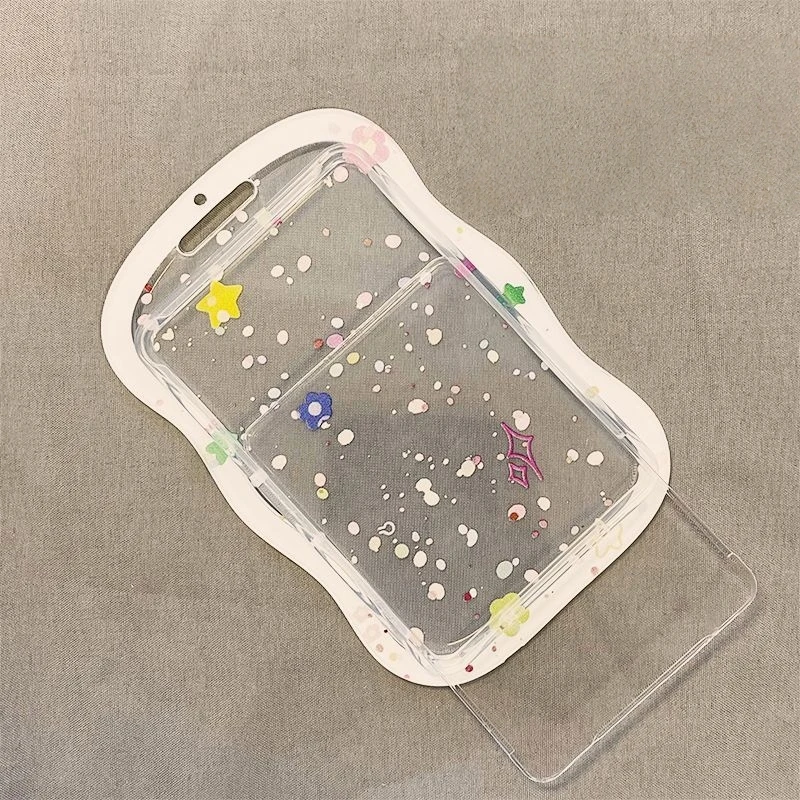 حامل بطاقات بقلادة على شكل نجمة منقطة، تصميم سلك زنبركي أبيض، حافظة شفافة مع زخرفة منقط، تخزين بطاقات صور أيدول، مضاد للفقدان لبطاقات العمل والبطاقات الوصول، ملحق لطيف للاستخدام اليومي #4