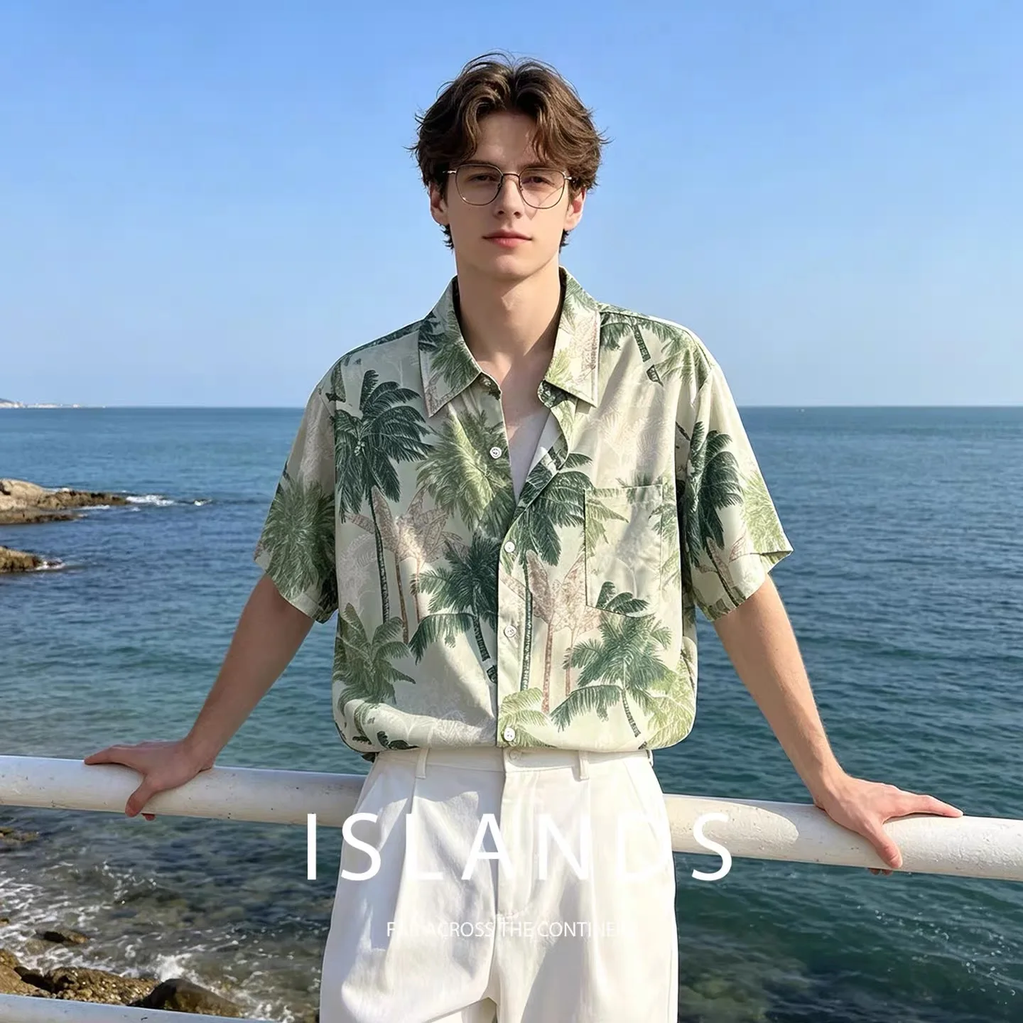 Man Tropical Palm Tree Print Beach Holiday Shirts Tops Male Casual Island Travel Thailand Blouse Cool Quick Dry Loose Trendy Top