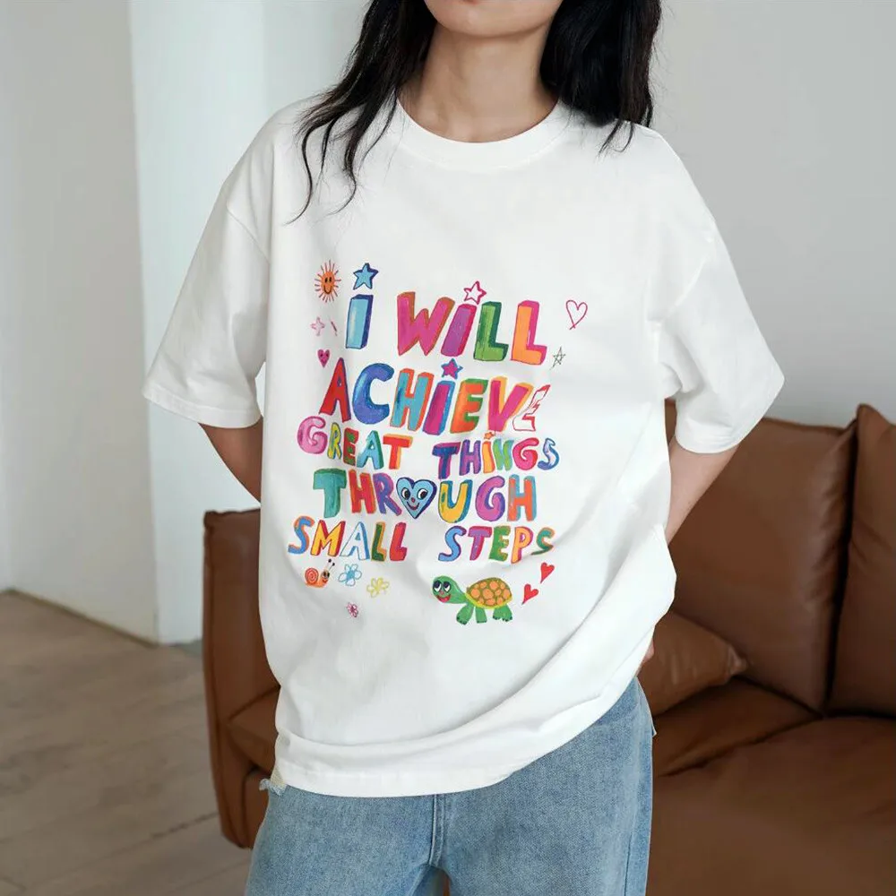 Letters Graffiti Printing Female Graphic Positive T Shirts Summer Short Sleeve Loose Cotton Tops New Arrival Harajuku Style Tees