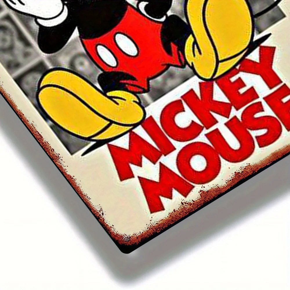 قطعة واحدة من لافتة ديزني المعدنية العتيقة - لوحة فنية جدارية كرتونية ميكي ماوس، 20.32 × 30.48 سم ديكور حديدي ريفي للمنزل، البار، المرآب، النادي، الدقة #6