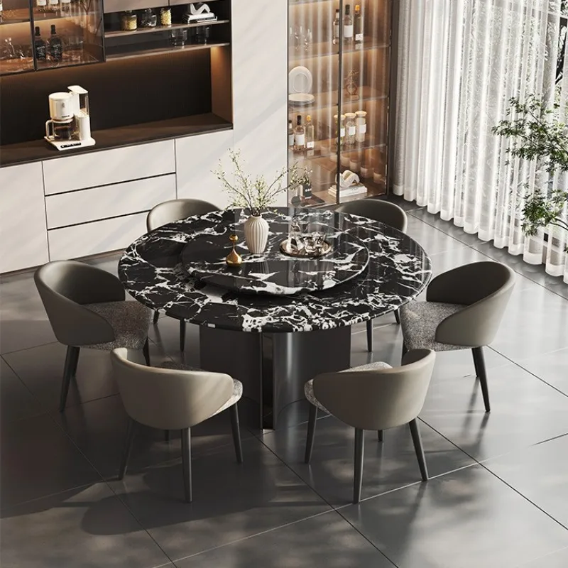 

Обеденный стол и стулья из микрокристаллического камня в стиле лайт-люкс, современный, простой, высококачественный, круглый стол из суперкристаллического мрамора