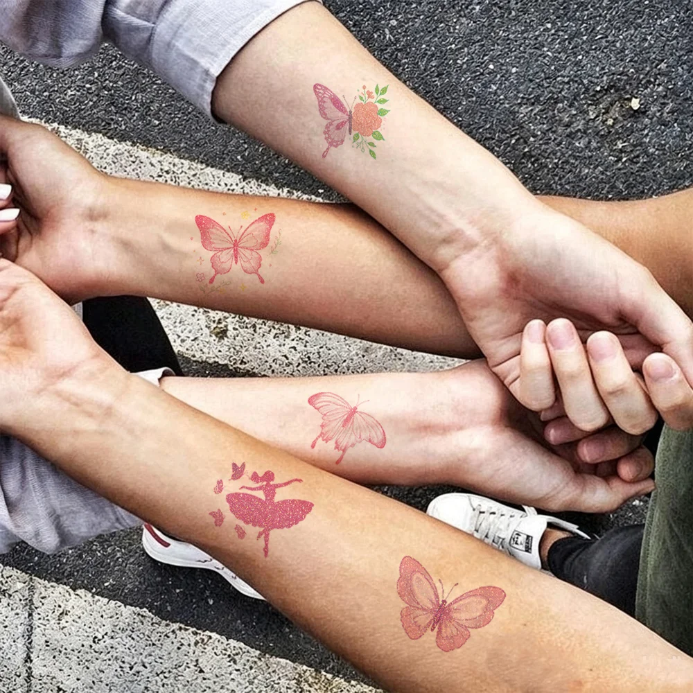 30pcs Glitter Butterfly Temporary Tattoos For Women Flower Fairy Tattoo Stickers Waterproof Hand Tattoo Fake Tattoo Body Art