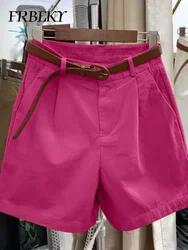 Korean Fashion Cotton Shorts Summer New Loose Casual High-waisted Straight Shorts Streetwear Women Clothing (with A Belt)