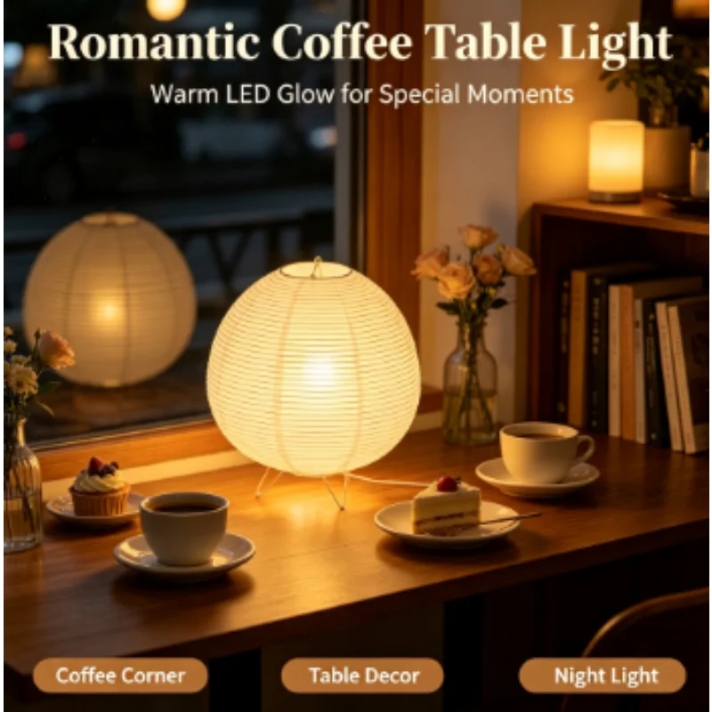 Art Lantern Table Lamp LED Rice Paper Lights for Living Room Bedroom Bedside Study Homestay Hotel Cafe Reading Creative Decor