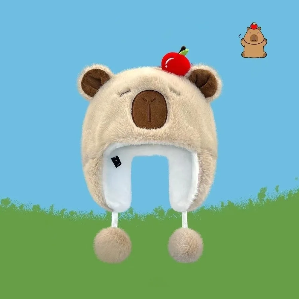 

New Windproof Bonnet Cap Warm Cartoon Pullover Hat Fluffy Capybara Ear Protection Cap Gift