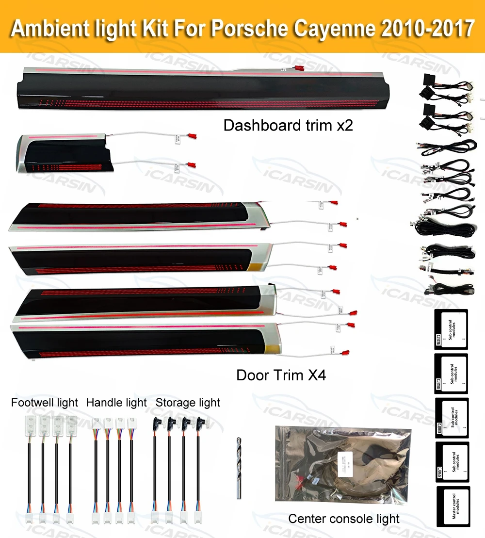 ICarsin Car Ambient Lighting LED Trim Panel For Porsche Cayenne 2010 To 2017 Accessories Interior Environment Atmosphere Light