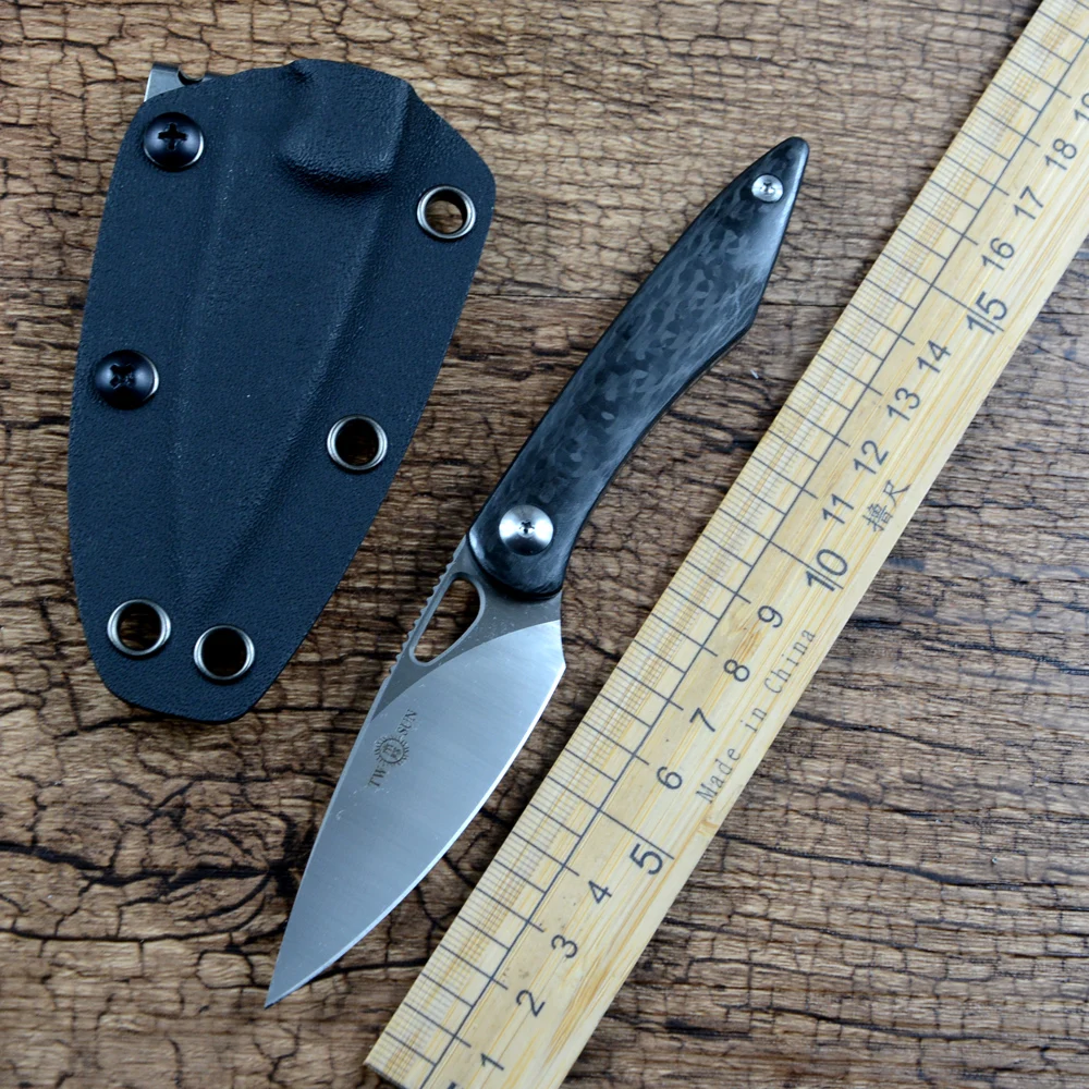 

TWOSUN TS580 M390 Охотничий фиксированный нож с черной ручкой из углеродного волокна с чехлом из кайдекса Открытый кемпинг EDC