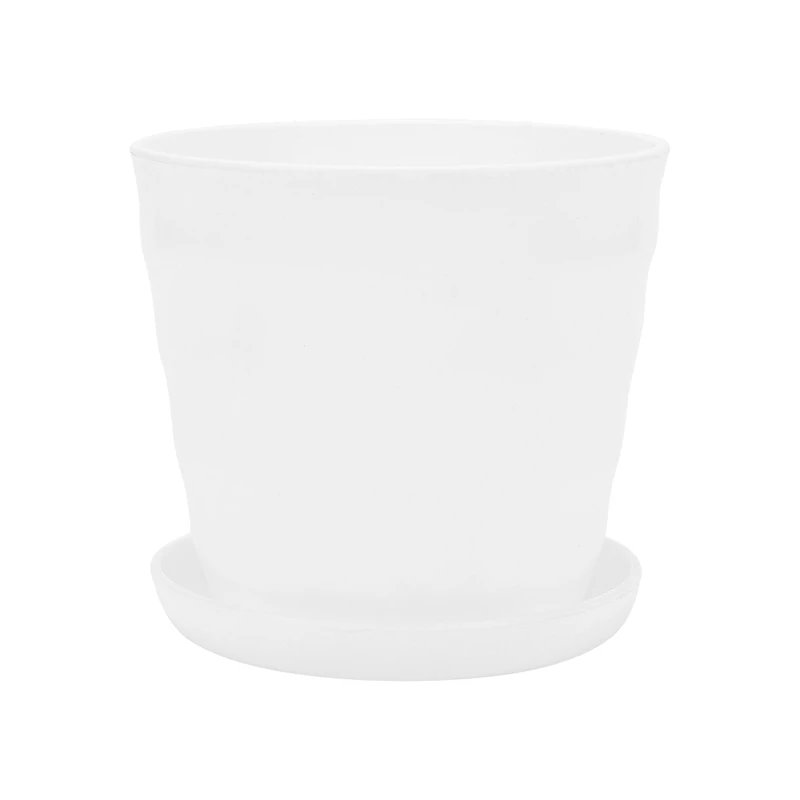 Пластиковый круглый цветочный горшок, держатель для растений с лотком, украшение для дома и офиса, белый