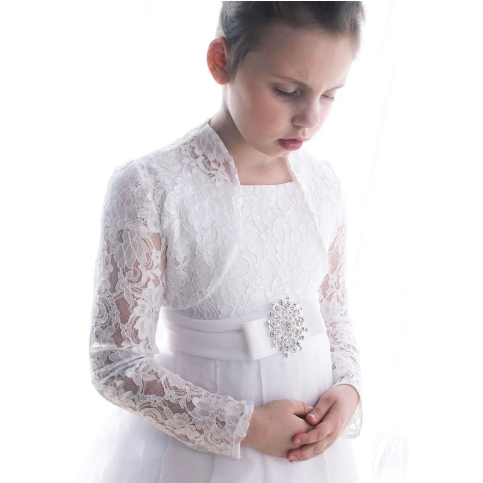 New White Lace First Communion Dresses For Girls Flower Girl Dresses For Weddings with Jacket Girls Pageant Dresses