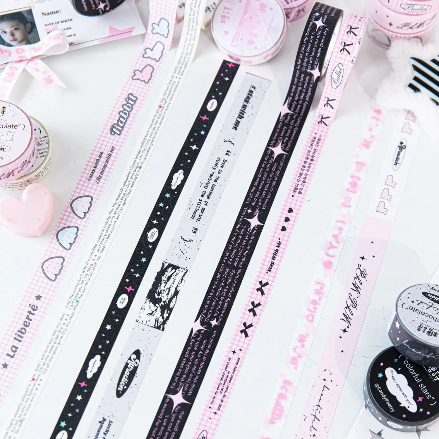 Glitter Sand Washi Tape Black Pink Korean Cute Text Masking Tape Ballet Style Journal Planner DIY Decoration Washi Tape