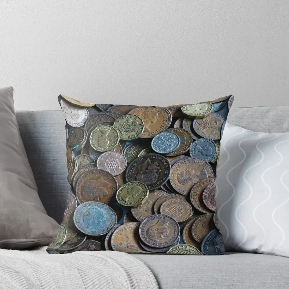 

Pile of Old British Coins 2 Throw Pillow sleeping pillows luxury decor Decorative pillow case anime girl pillow