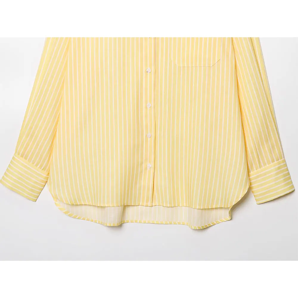 Willshela Camicia a righe larghe in cotone e lino moda donna Colletto con bavero Maniche lunghe Camicetta Mujer casual da donna chic femminile