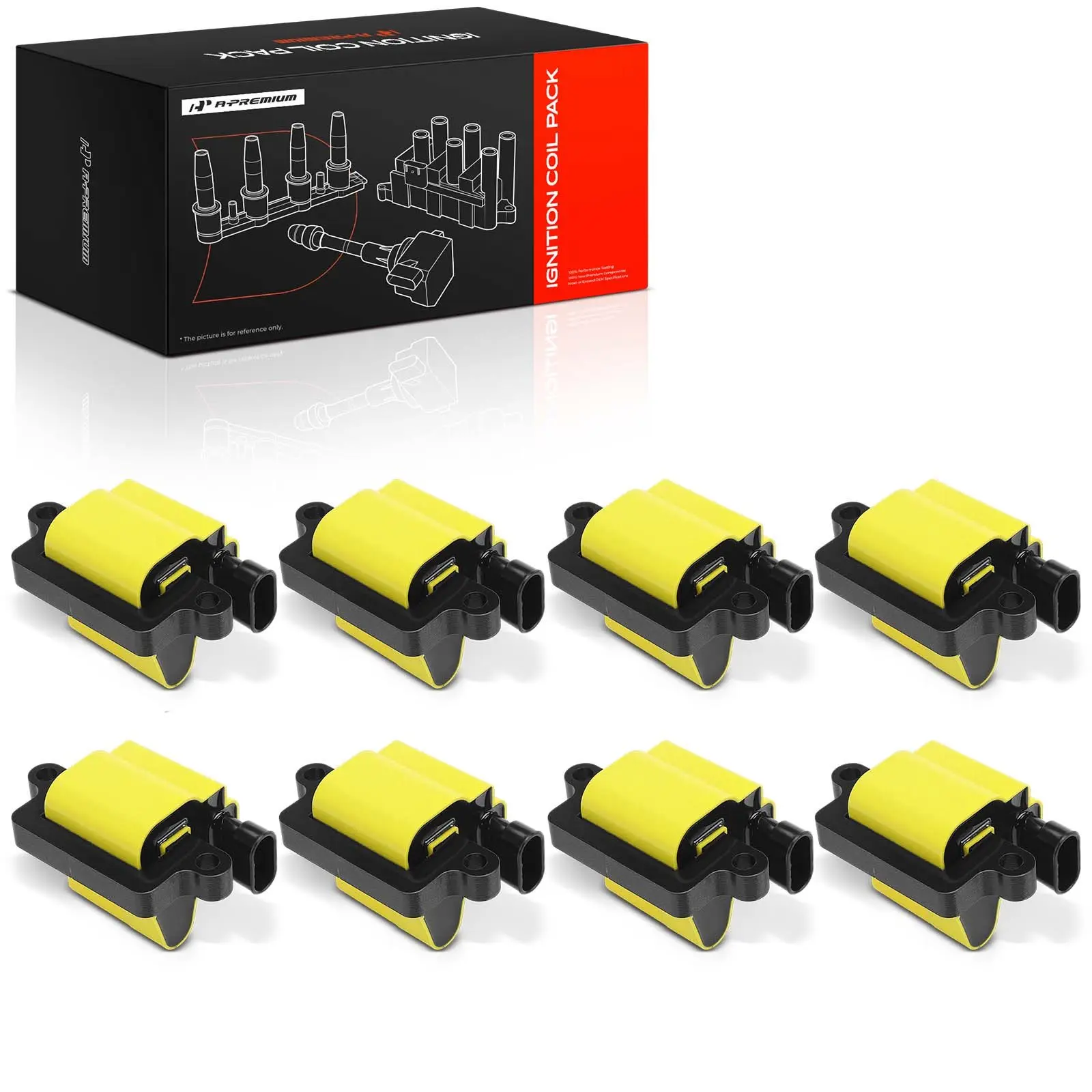 A-Premium 8pcs Yellow Ignition Coils for Chevrolet Silverado 1500 GMC Sierra 2500 Cadillac