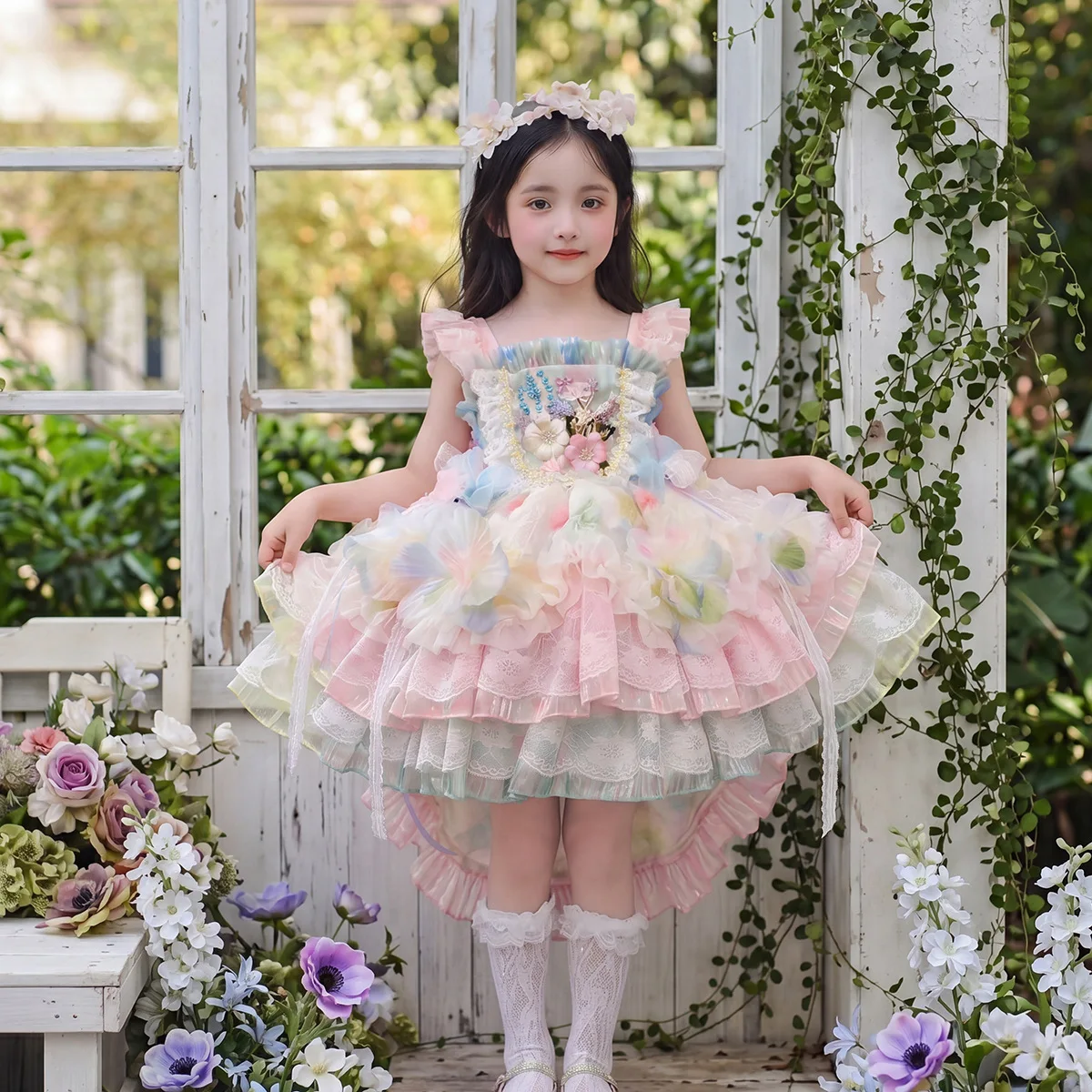 

Baby Girl Lolita Dress 2026 Summer New Item Baby Girl Lace Princess Fluffy Beautiful Mesh Colorful Dress