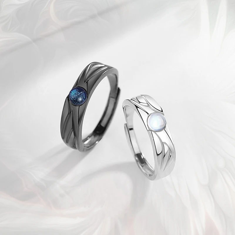 Dreamy Glass Moonstone Couple Rings for Women Men Angel Devil Jewelry Ring Wedding Proposal Banquet Trendy Accessories Gifts