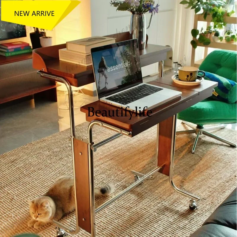 L181 adjustable computer office narrow desk, solid wood used spliced bedside table, Baohaus mobile workbench