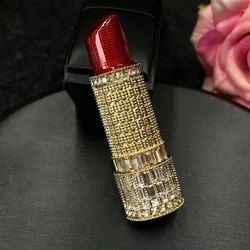 Medieval Vintage Gold-plated Lipstick Brooch European and American Fashion Gemstone Cosmetic Brooch Jewelry