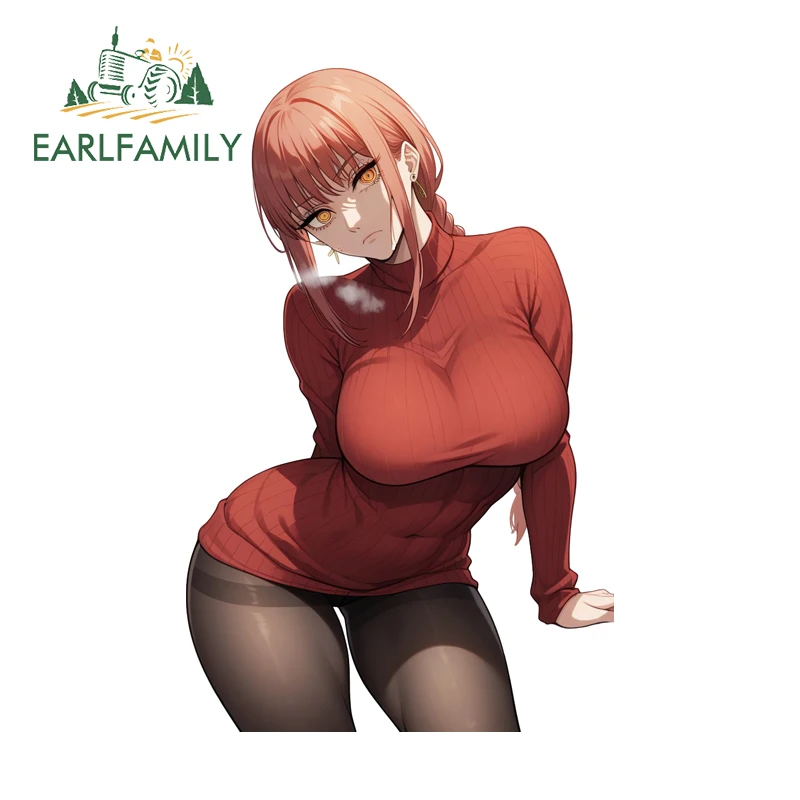 

EARLFAMILY Makima Car Stickers Red High-waisted Skirt Motorcycle Stickers Adaorable Character Sunscreen Graphics Windows Decal