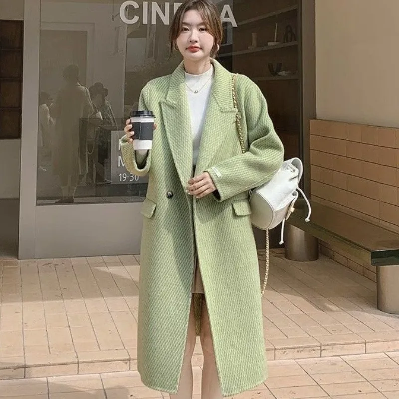 Reversible Cashmere Coat for Women, Casual Rhombus Plaid Thick Woolen Coat, High-End, Suit Collar, Fashion, New, Autumn, Winter