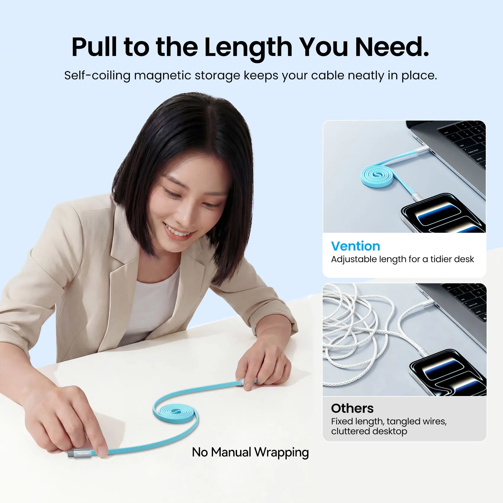 Kabel magnetyczny Vention 240W USB-C, kabel typu C do typu C, szybkie ładowanie, do iPhone 17 16 15 Pro Max, Samsung S26, Macbook — zdjęcie produktu 4