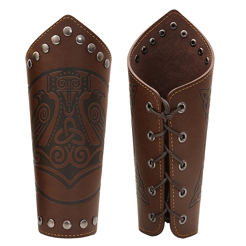 1Pcs Viking Barbarian Faux Leather Wrist Guards Bracers Unisex Halloween Cosplay LARP Costume Accessories